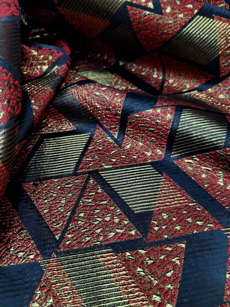 Black and Red Gold Metallic Brocade Fabric