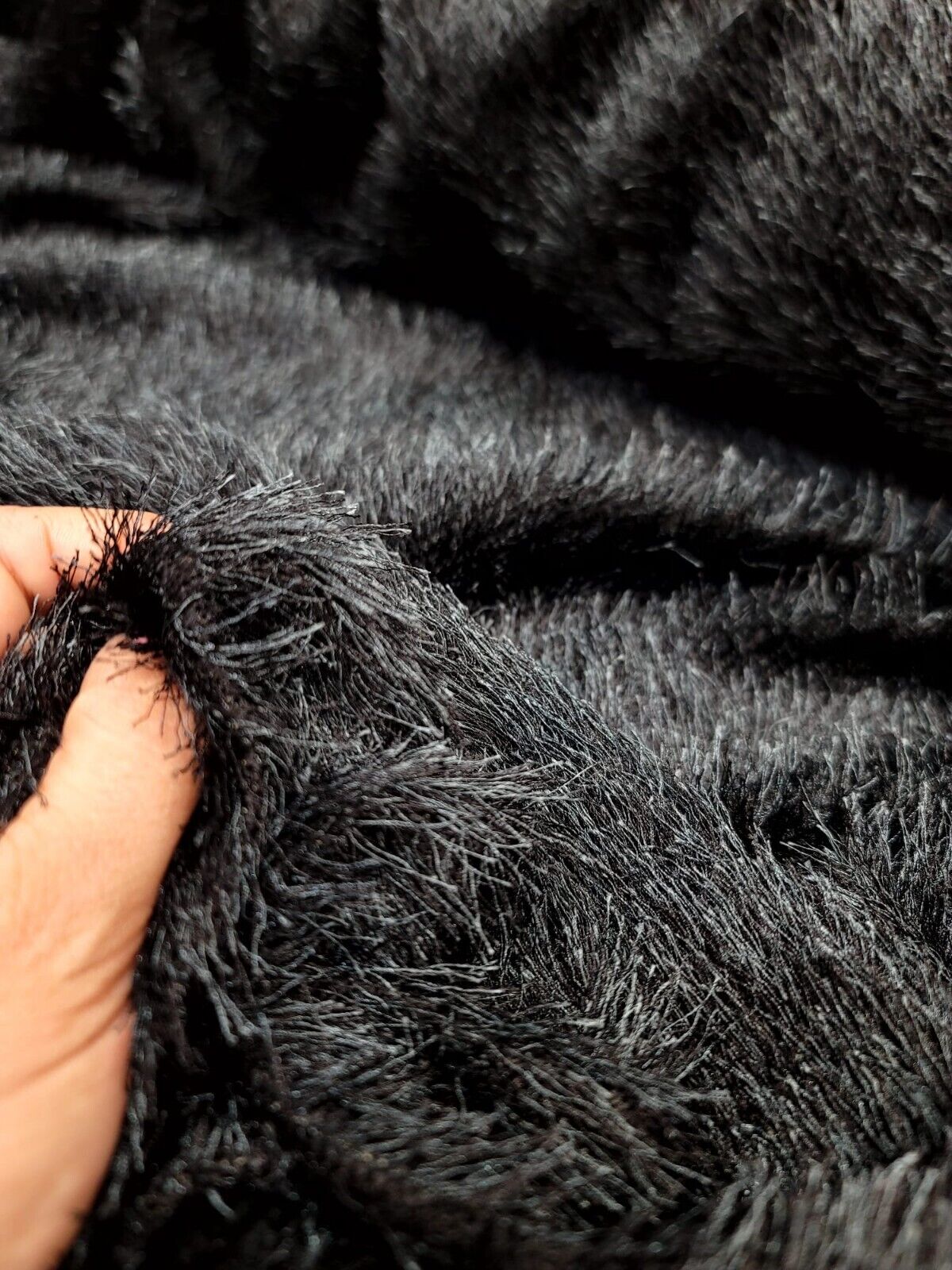 Stretch Faux Shaggy Fabric Eyelash Black Teal