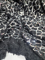Sequin Faux Fur Stretch Fabric Black Silver