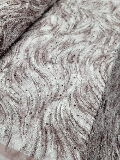 Embroidered Pearl Mesh Lace Fabric Mauve