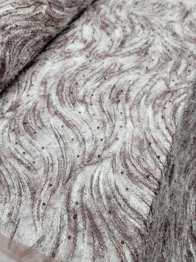 Embroidered Pearl Mesh Lace Fabric Mauve