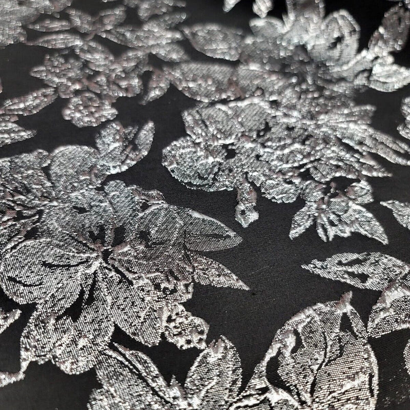 Brocade Jacquard Silver Floral on Black