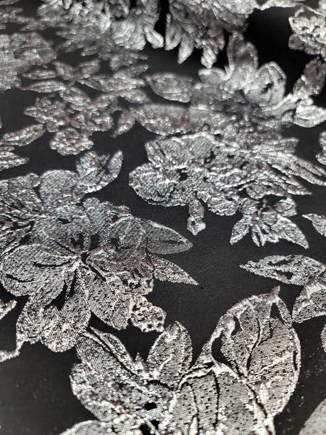 Brocade Jacquard Silver Floral on Black