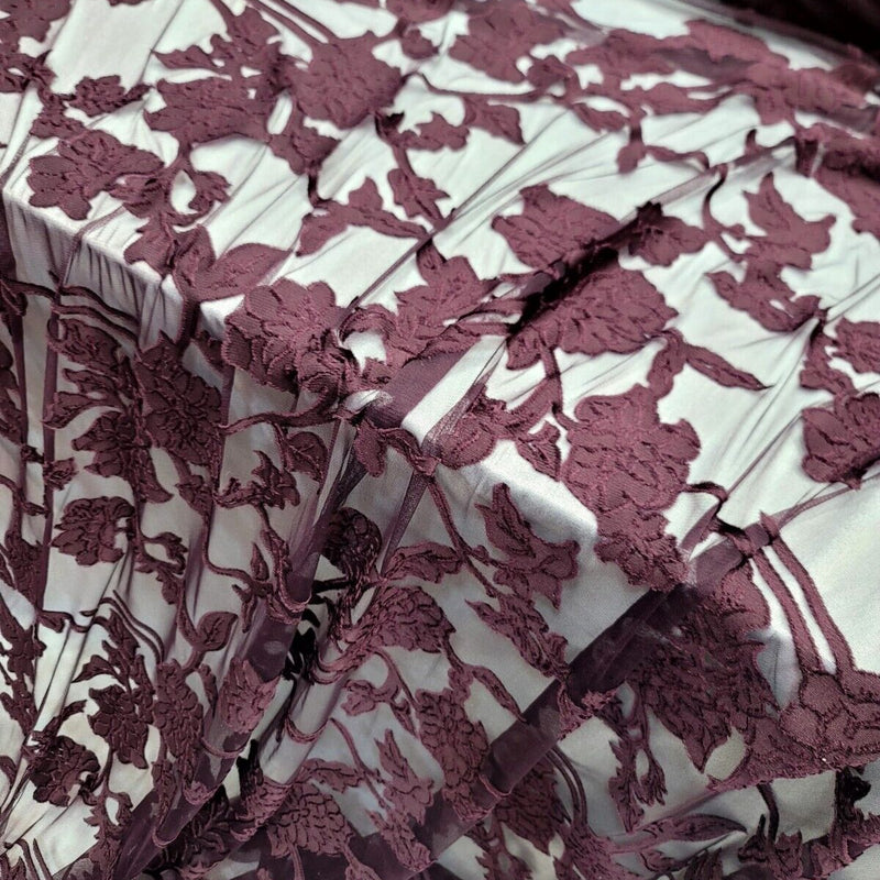 Floral Lace Stretch Mesh Fabric Eggplant