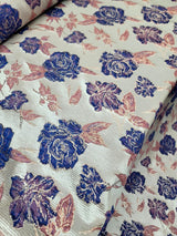 Brocade Jacquard Floral Metallic Fabric Royal Blue Pink