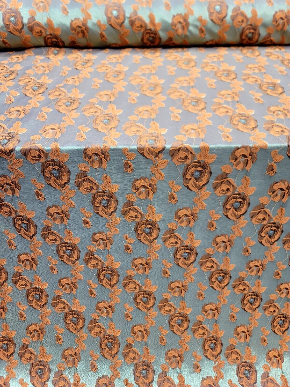 Brocade Jacquard Floral Fabric Orange Gold
