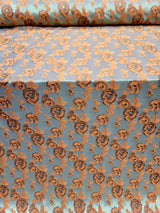 Brocade Jacquard Floral Fabric Orange Gold