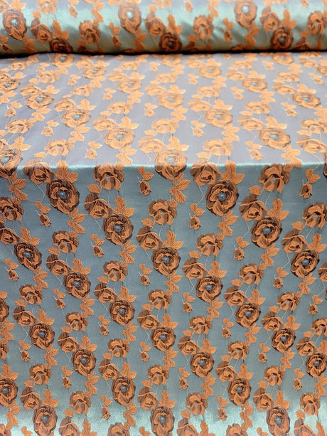 Brocade Jacquard Floral Fabric Orange Gold