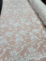 White Embroidery Lace Guipure Floral Sequin Mesh