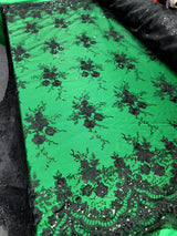 Black Embroidered Sequin Lace Fabric