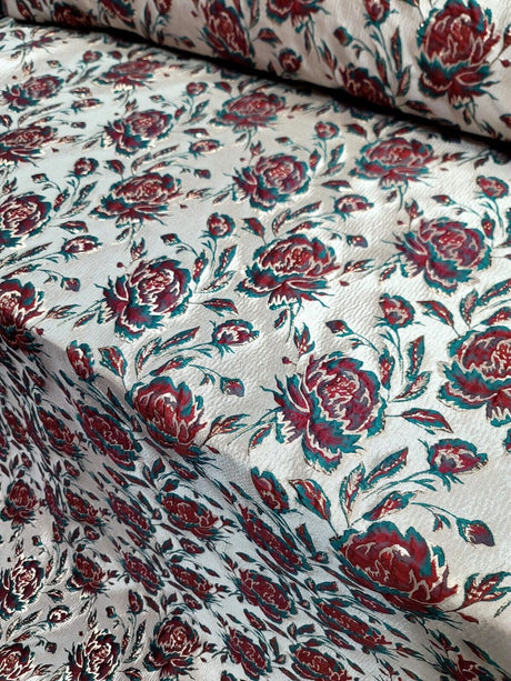 Red Brocade Floral Jacquard Fabric