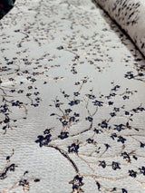 Brocade Jacquard Navy Blue Metallic Rose Gold Floral