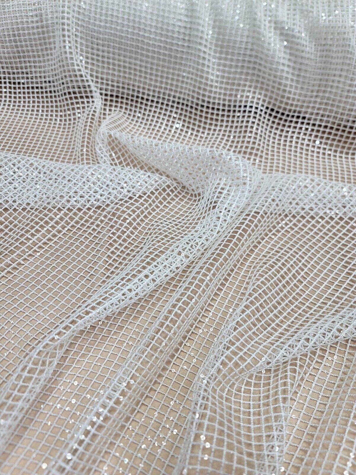 Sequin Fishnet Fabric Off White