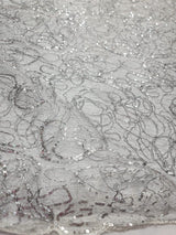 Sequin Mesh Spider Web Fabric Silver