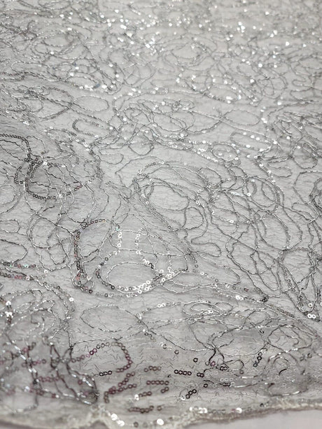 Sequin Mesh Spider Web Fabric Silver