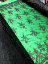 Black Embroidered Sequin Lace Fabric