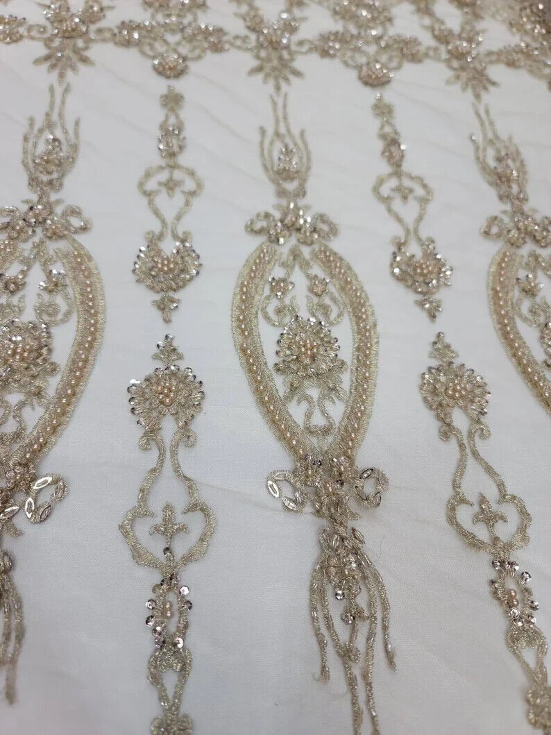 Beaded Lace Embroidery Floral Champagne