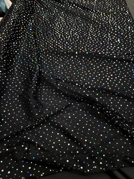 Black Stretch Mesh Iridescent Sequins Fabric