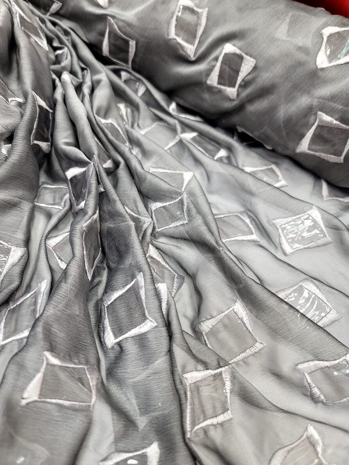 Embroidered Silk Chiffon Polyester Fabric Gray