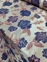 Brocade Jacquard Floral Metallic Fabric Royal Blue Pink