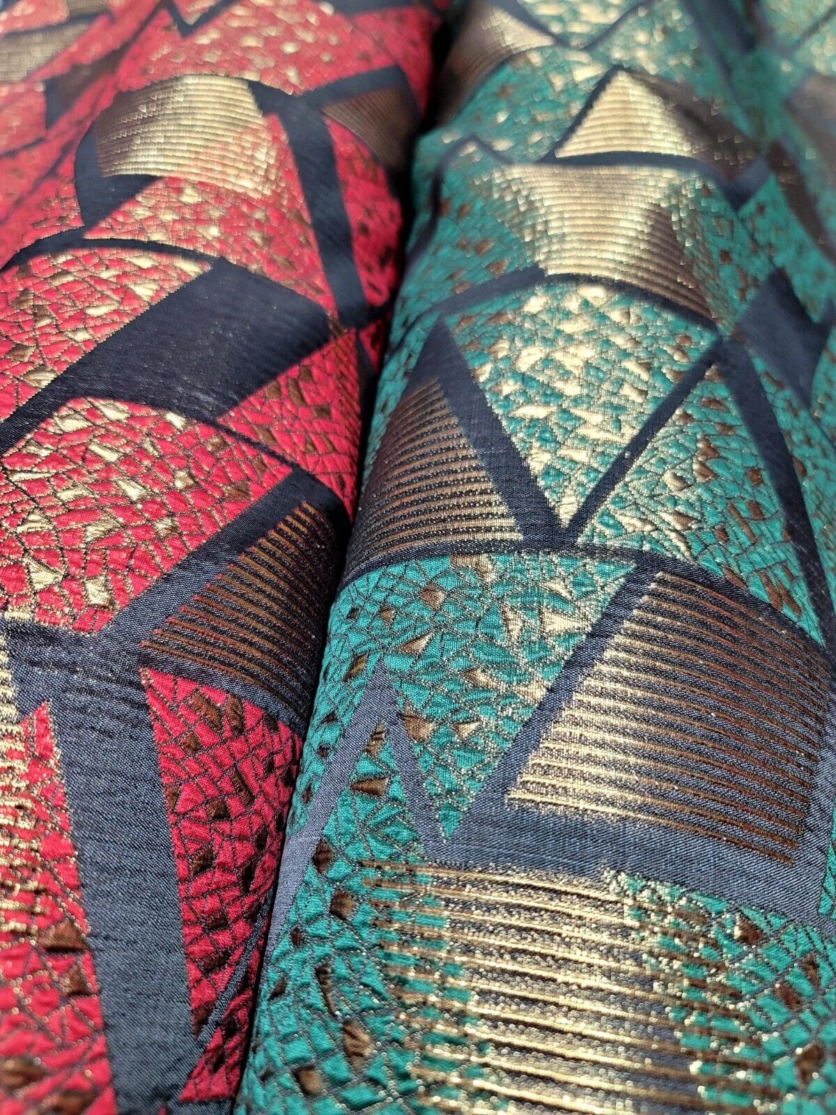Brocade Jacquard Metallic Geometric Green Gold
