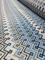 Brocade Jacquard Teal Metallic Geometric Fabric