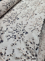 Brocade Jacquard Navy Blue Metallic Rose Gold Floral