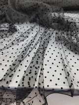 Black Tulle Mesh Fabric with Velvet Polka Dots