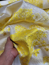 Floral Brocade Fabric on White Organza