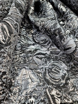 Floral Brocade Fabric Gray Metallic