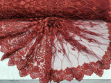 Beaded Lace Fabric Burgundy Floral Embroidery Mesh