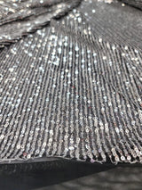 Sequin Stretch Mesh Fabric Silver on Black