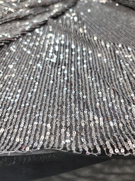 Sequin Stretch Mesh Fabric Silver on Black