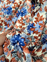Brocade Jacquard Floral Chenille Fabric Blue Maroon Coral