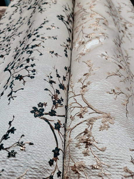 Brocade Jacquard Fabric Rose Gold Metallic Floral