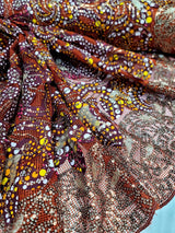 Maroon Sequins Embroidery Fish Net Lace