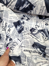 Cotton Newspaper Print Fabric Black and White