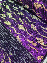 Purple Sequin Embroidery Stretch Velvet Fabric