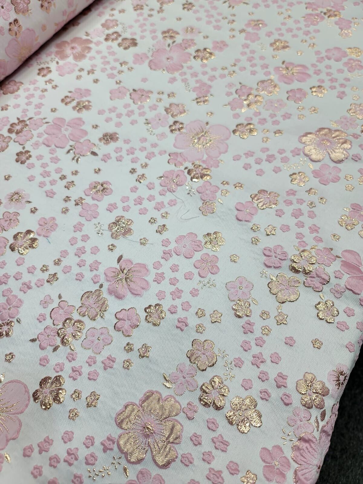 Brocade Jacquard Pink Gold Floral