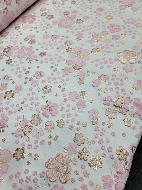 Brocade Jacquard Pink Gold Floral