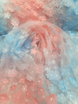 3D Floral Lace Multicolor Coral Blue
