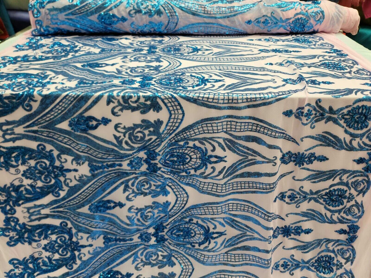Royal Blue Sequin Lace Fabric