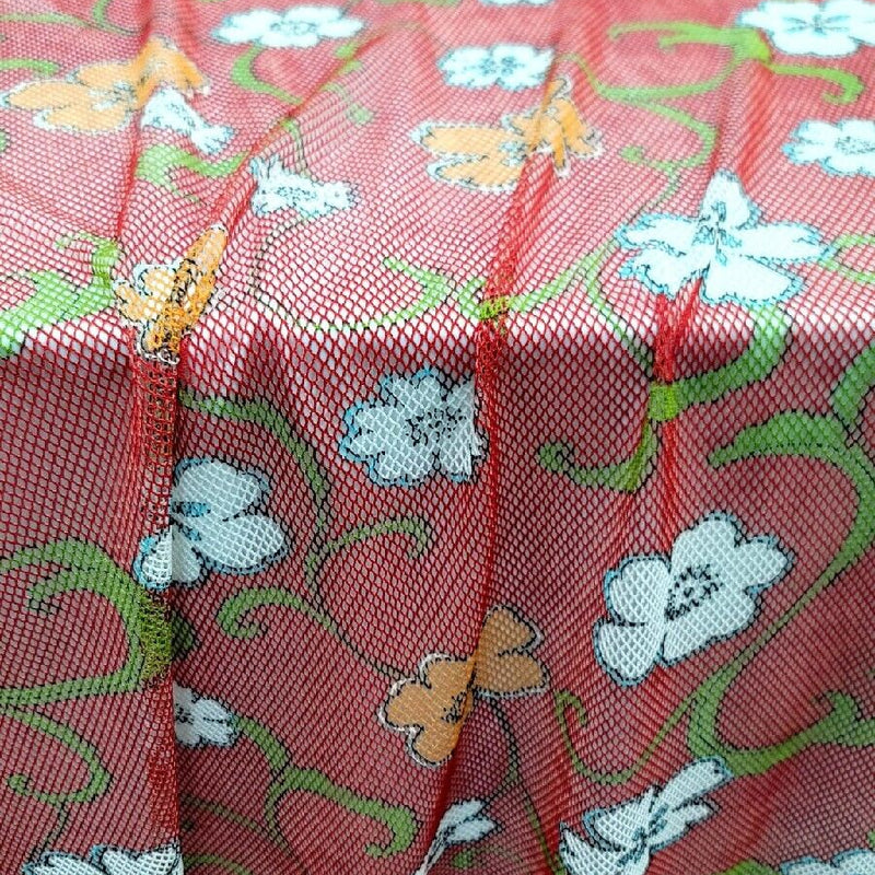 Fish Net Floral Fabric Red
