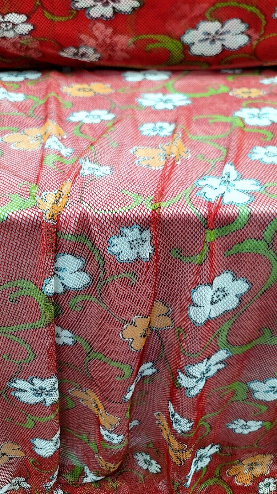 Fish Net Floral Fabric Red