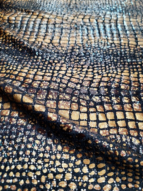 Sequin Stretch Fabric Brown Golden Desert Python Print