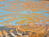 Orange Sequin Embroidered Lace Stretch Mesh Fabric
