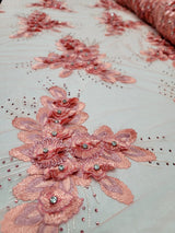 3D Floral Lace Coral Beaded