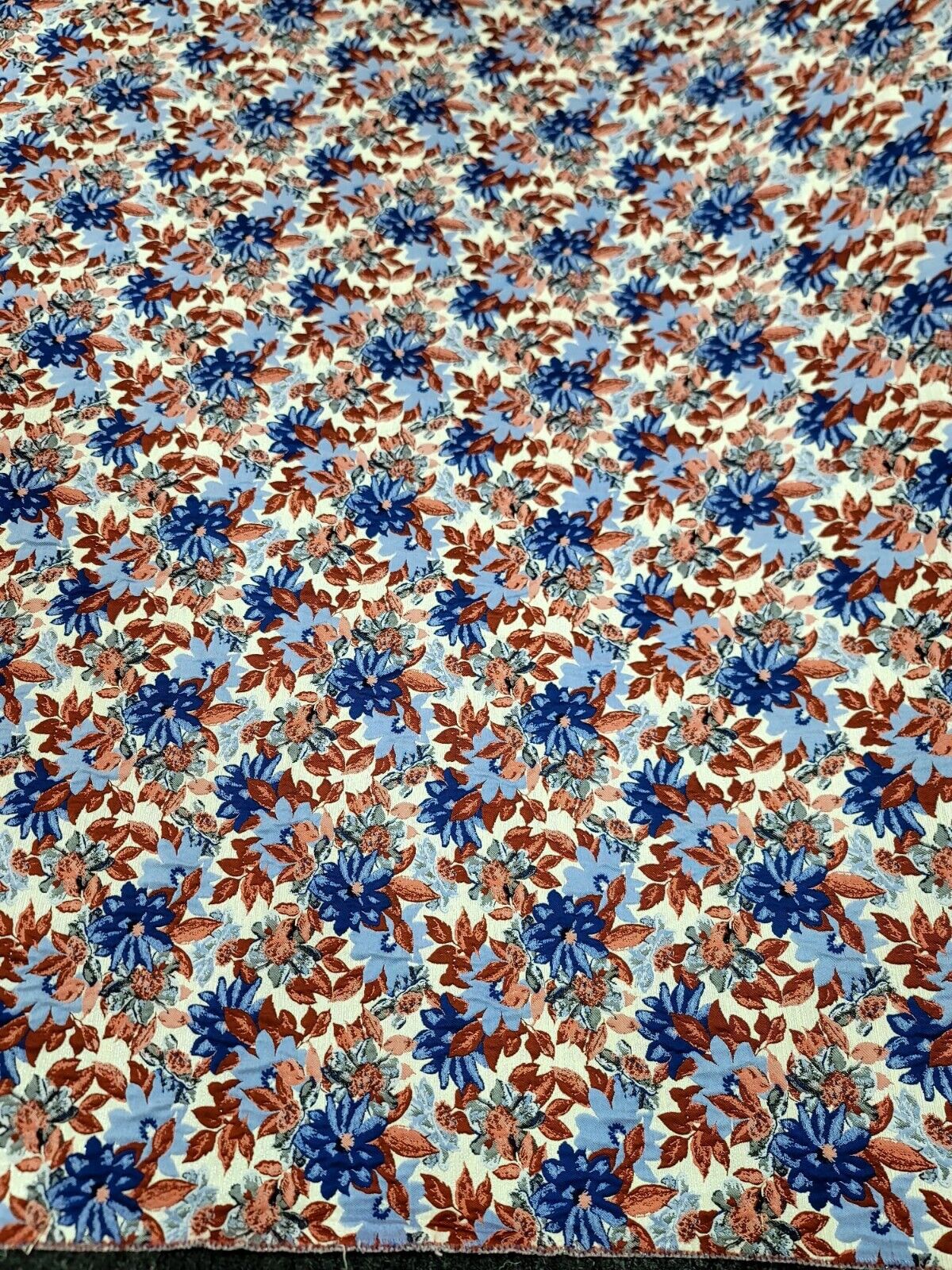 Brocade Jacquard Floral Chenille Fabric Blue Maroon Coral