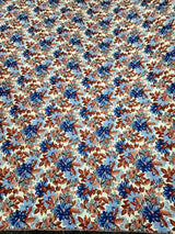 Brocade Jacquard Floral Chenille Fabric Blue Maroon Coral