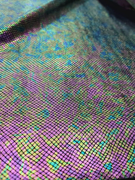 Stretch Velvet Foil Fabric Iridescent Black Green Purple